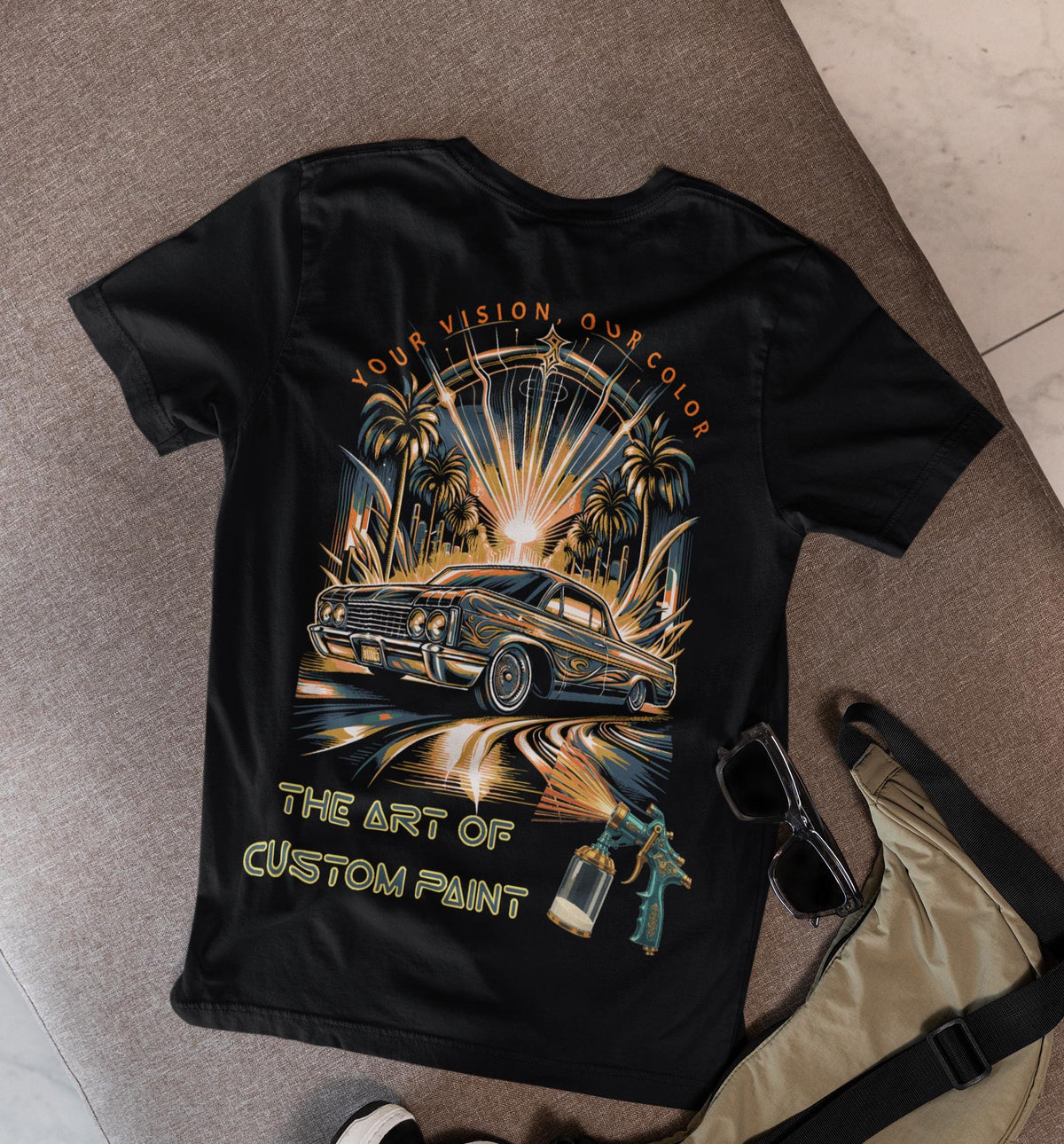 Spray Paint Shirt Vibrant Custom Car Design with Sprayer Automotive Artists Custom Shops Great Gift for Car Lovers Free US Shipping Graphic Tee – Cozy Vibes · High-Quality Print