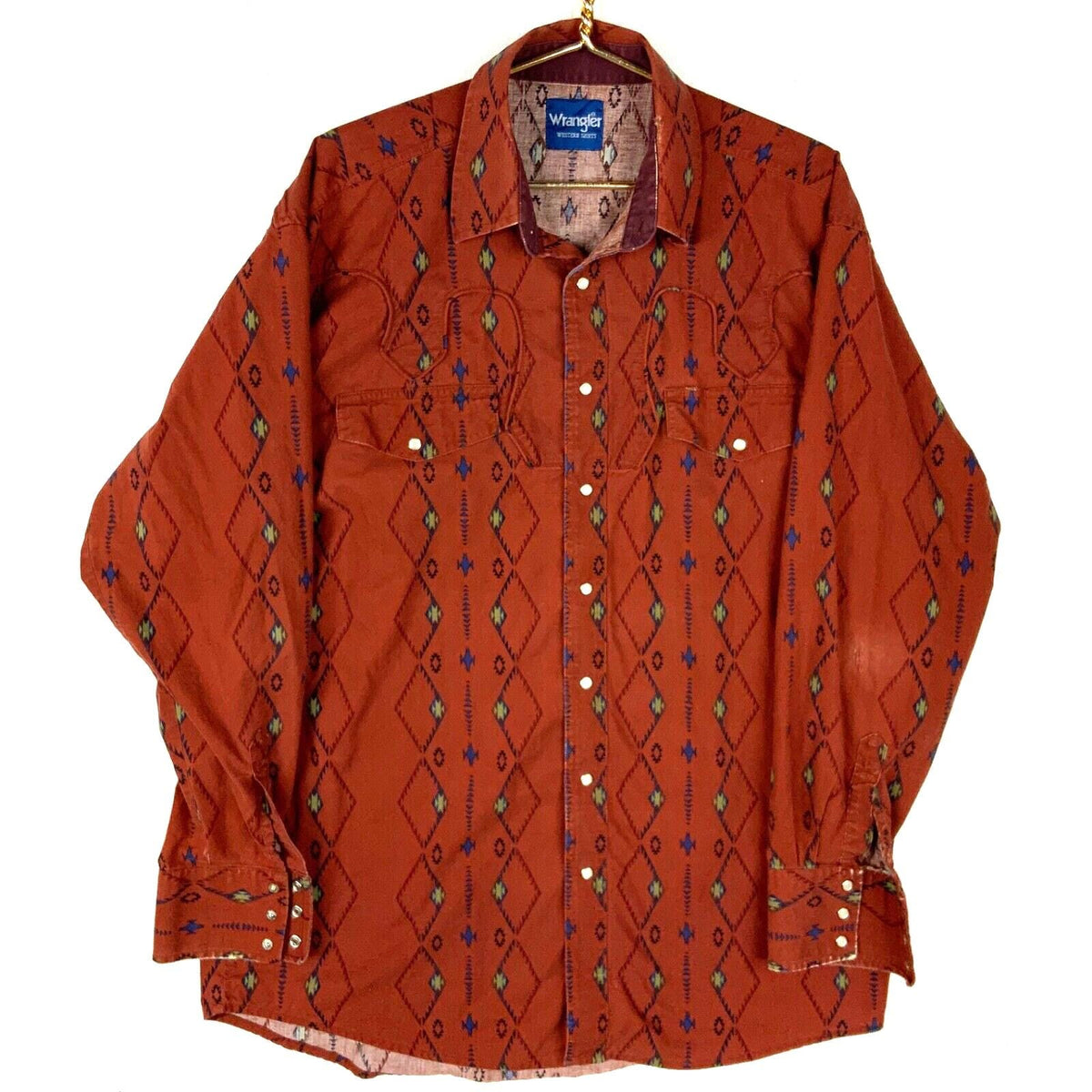 Vintage 1980s Wrangler Western Shirt 2XL Brown Snap Button Long Sleeve Aztec Graphic Tee – Soft Feel · Top Pick For Any Outfit