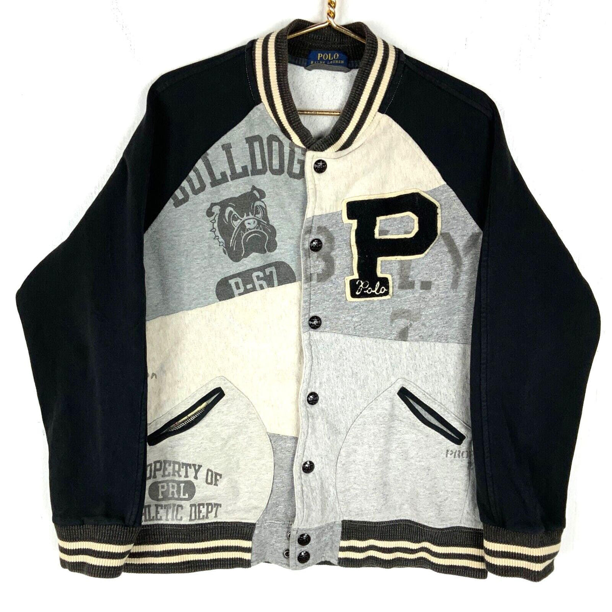 Vintage Polo Ralph Lauren Varsity Sweatshirt Large Gray Snap Button Bulldog P67 Sweatshirt – Easygoing Wear · Trending Graphic Apparel