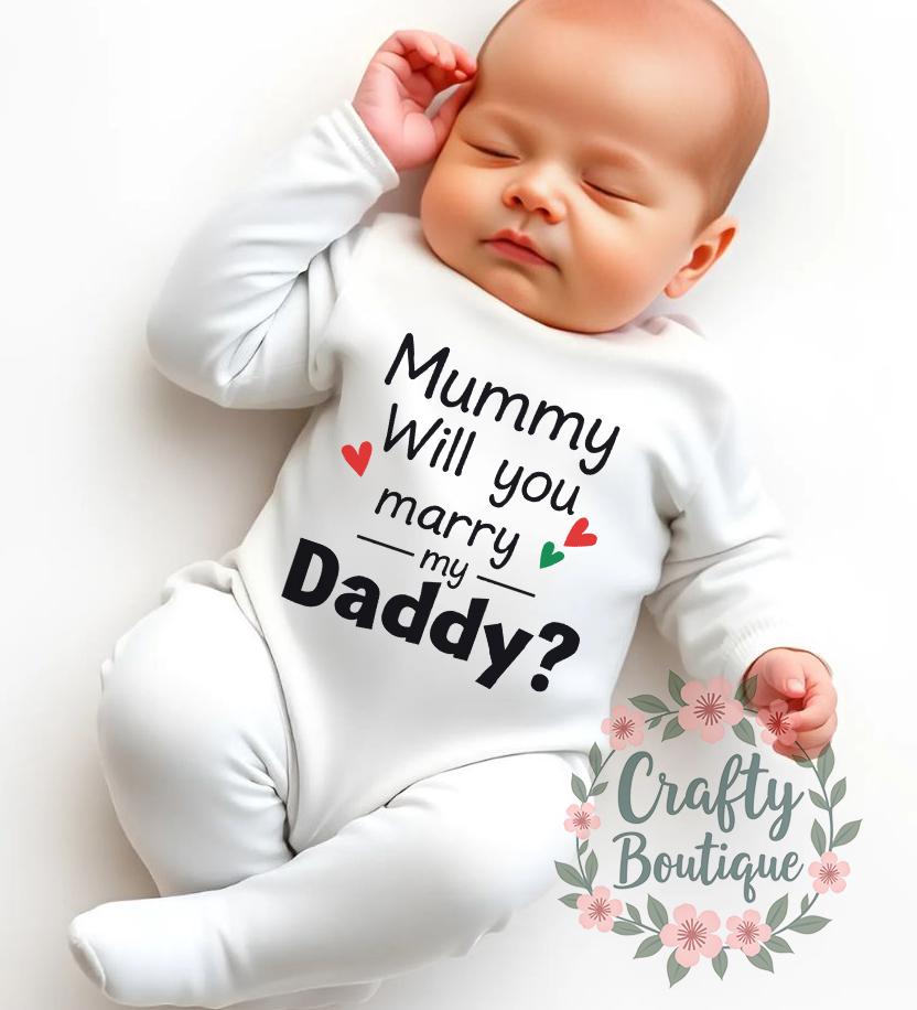 Will You Marry Daddy Marry Me Baby Outfit Vest Baby Grow Engagement Ideas Proposal Baby Suit Marry Daddy Printed Ring Top 1137 Graphic Tee – Fan Favorite · High-Quality Print