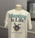 Vintage 90s Hunting Is Life Deer white Tshirt size XL Graphic Tee – Aesthetic Look · High-Quality Print
