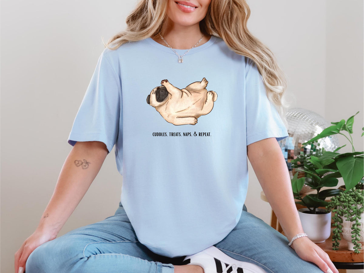 Cuddles Naps Treats Repeat Pug Funny Owner Lover Shirt Pug Mama Shirt Pug Mom Shirt Pug Dad Gift Pug Shirt Pug Owner Cute Pug Graphic Tee – Fan Favorite · Great Gift For Fans