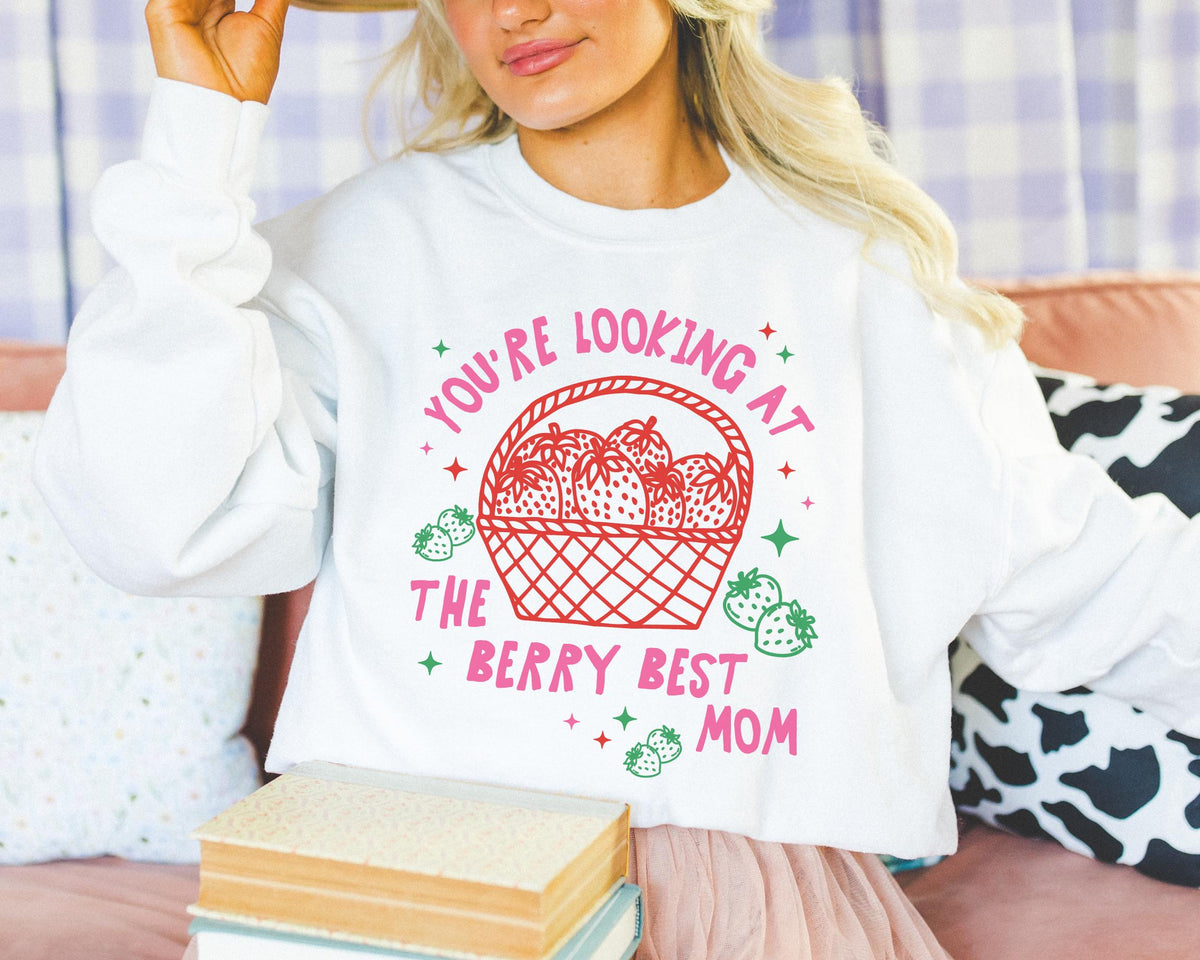 Cute Strawberry Sweatshirt for Mom or New Mama The Berry Best Mom Funny Saying Present from Daughter Cute Fruit Lover Shirt with Stars Sweatshirt – Feel-Good Design · Must-Have Style
