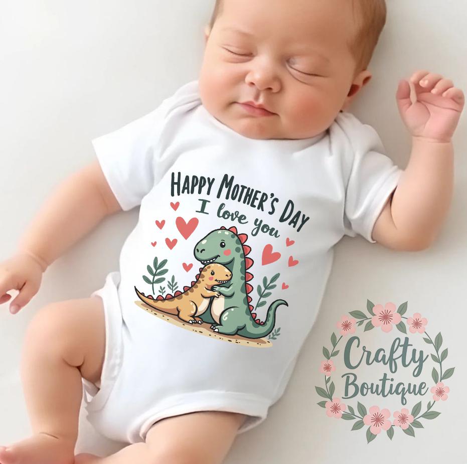 First Mother39s Day Mothers Day Gift Idea Newborn Baby Grow 1st Mother Day Baby Shower I Love My Mum Dinosaur Tee Bib 1145 Graphic Tee – Soft Feel · High-Quality Print