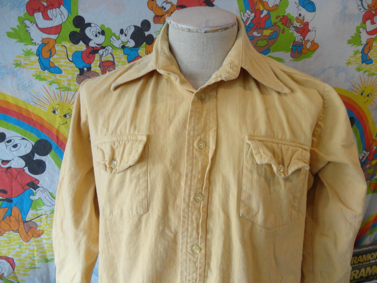 Vintage Late 7039s Early 8039s K Mart Mustard Yellow Disco Collar Shirt Size L Graphic Tee – Premium Graphic · High-Quality Print