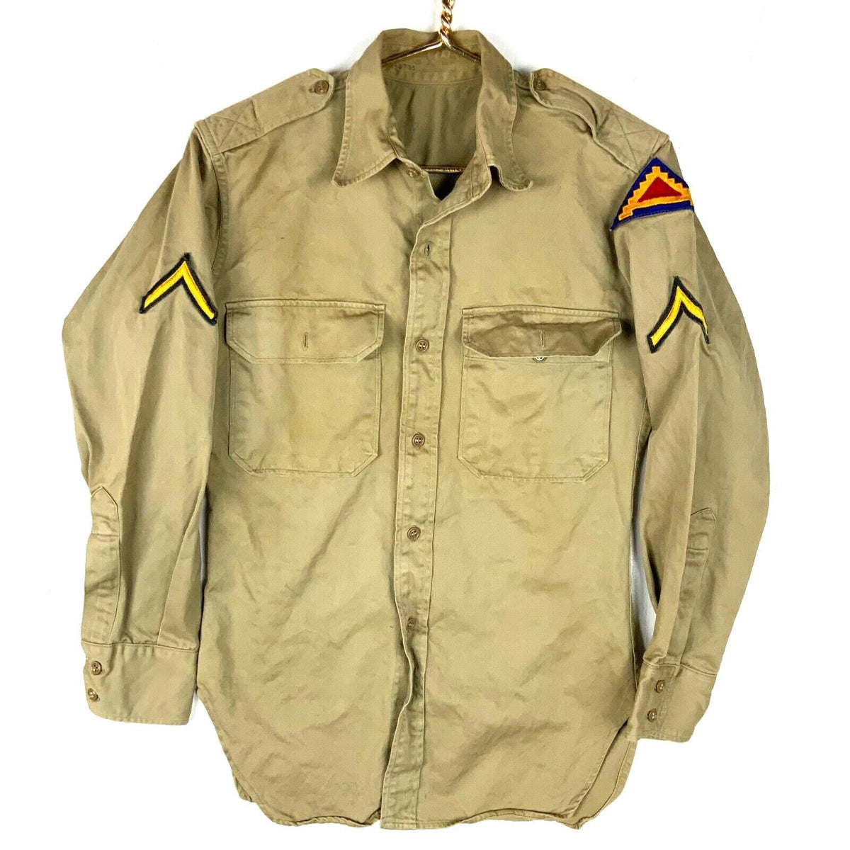 Vintage US Army Khaki Button Up Shirt Size 15x32 Brown Long Sleeve Vietnam Era Graphic Tee – Warm & Stylish · High-Quality Print
