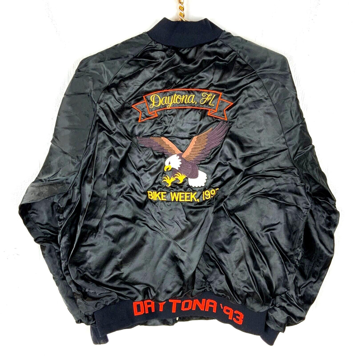 Vintage Daytona Bike Week Satin Jacket Large Black Snap Button 1993 Graphic Tee – Feel-Good Design · High-Quality Print