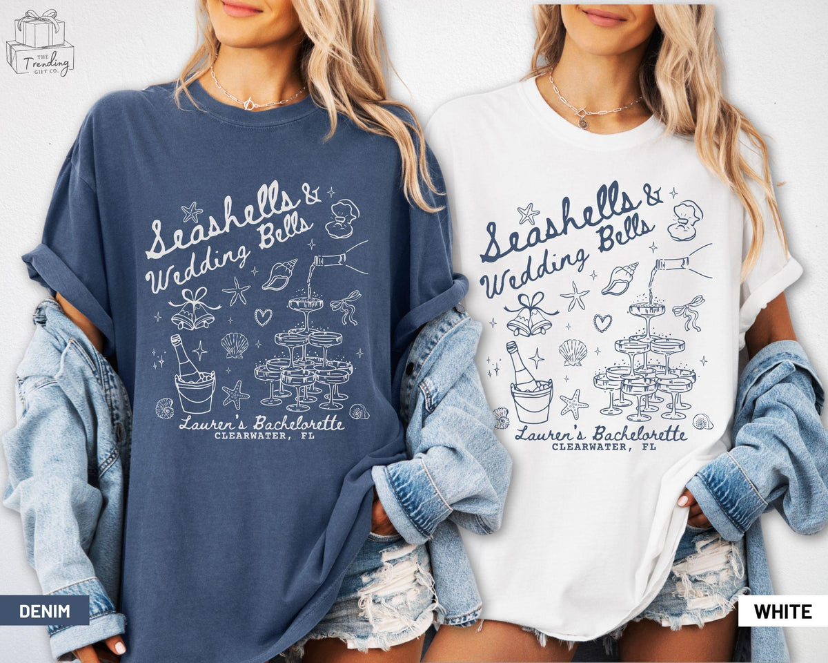 Custom Bachelorette ShirtSeashells and Wedding Bells Coastal Beach Bach TshirtPersonalized Bridal Party Girls Trip Comfort Colors Tees Graphic Tee – Cozy Vibes · High-Quality Print