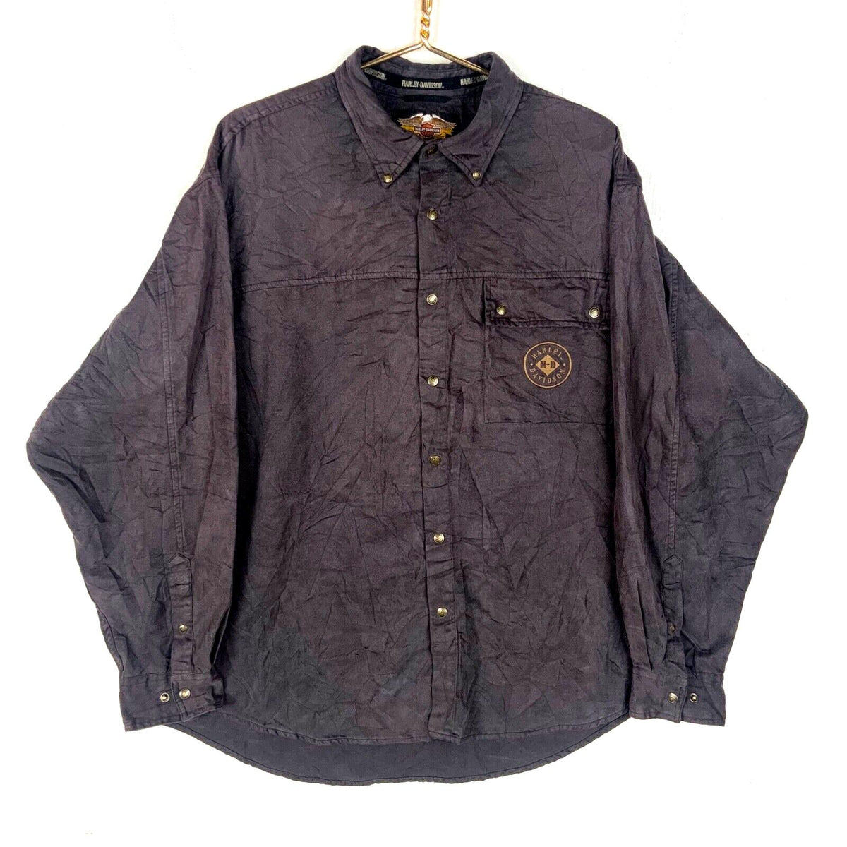 Vintage Harley Davidson Suede Shirt XL Gray Snap Button 90s Graphic Tee – Aesthetic Look · Top Pick For Any Outfit
