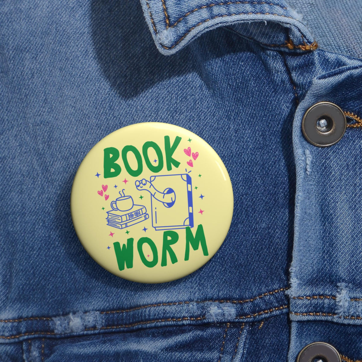 Cute Bookworm Pinback Button Reading Teacher School Librarian Adorable Y2K 90s Aesthetic Book Lover Present with Hearts Romance Reader Graphic Tee – Premium Graphic · Great Gift For Fans