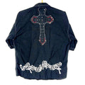 Vintage Y2K Cross Shirt Large Black Short Sleeve Button Up Embroidered Graphic Tee – Fan Favorite · Must-Have Style