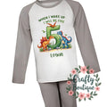 5th Birthday PJs When I Wake Up I Will Be Five Dinosaur Pajamas Fifth Birthday Gift Personalised Name Nightwear Dino Theme Roar 1214 Graphic Tee – Feel-Good Design · High-Quality Print