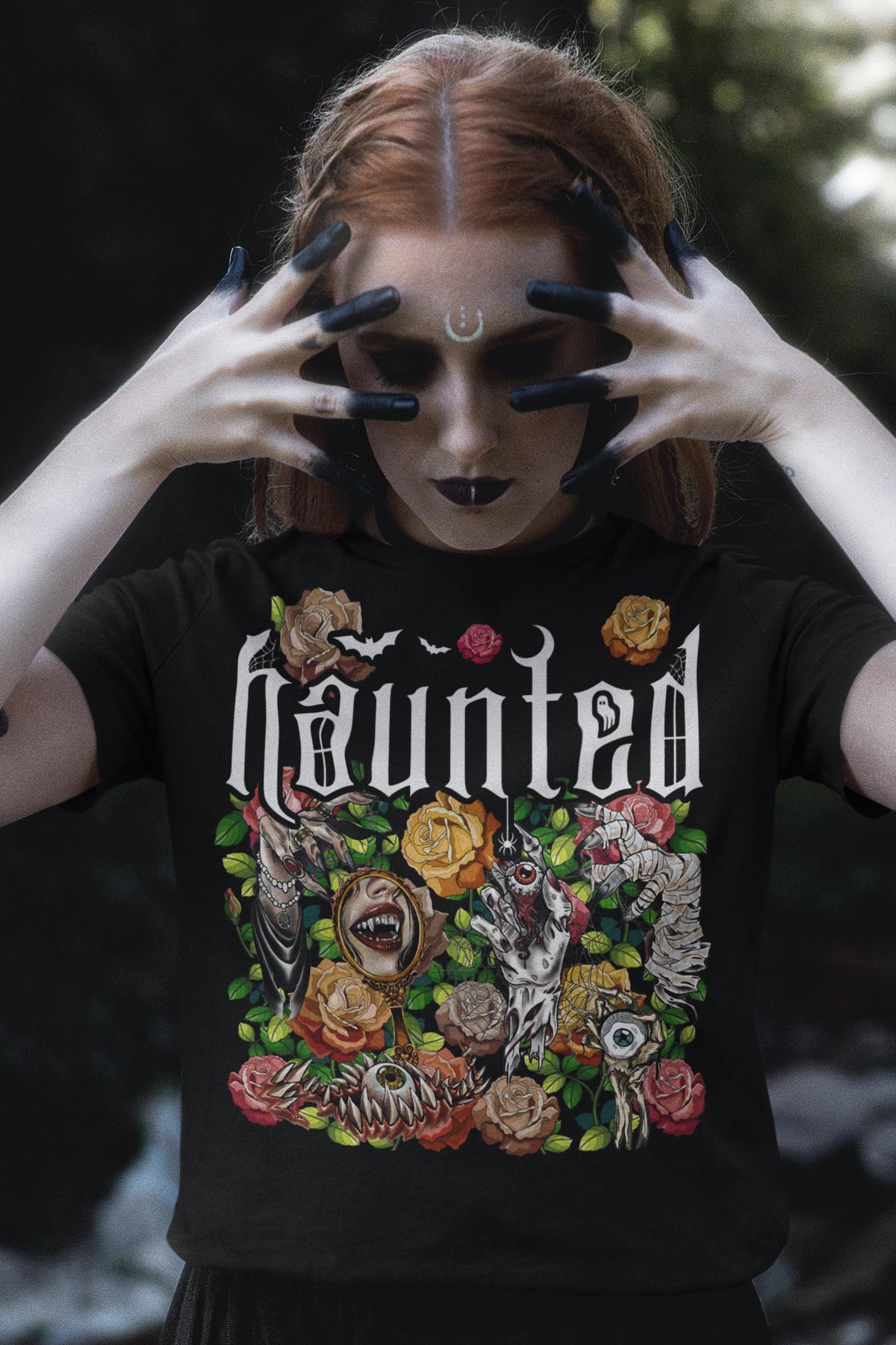 Haunted Goth Shirt Ghost Monster Tshirt Gothic Boo T Shirt Spooky Graphic Tee Halloween Clothing Witch Garden Print Skeleton Graphic Tee – Aesthetic Look · Perfect For Daily Wear