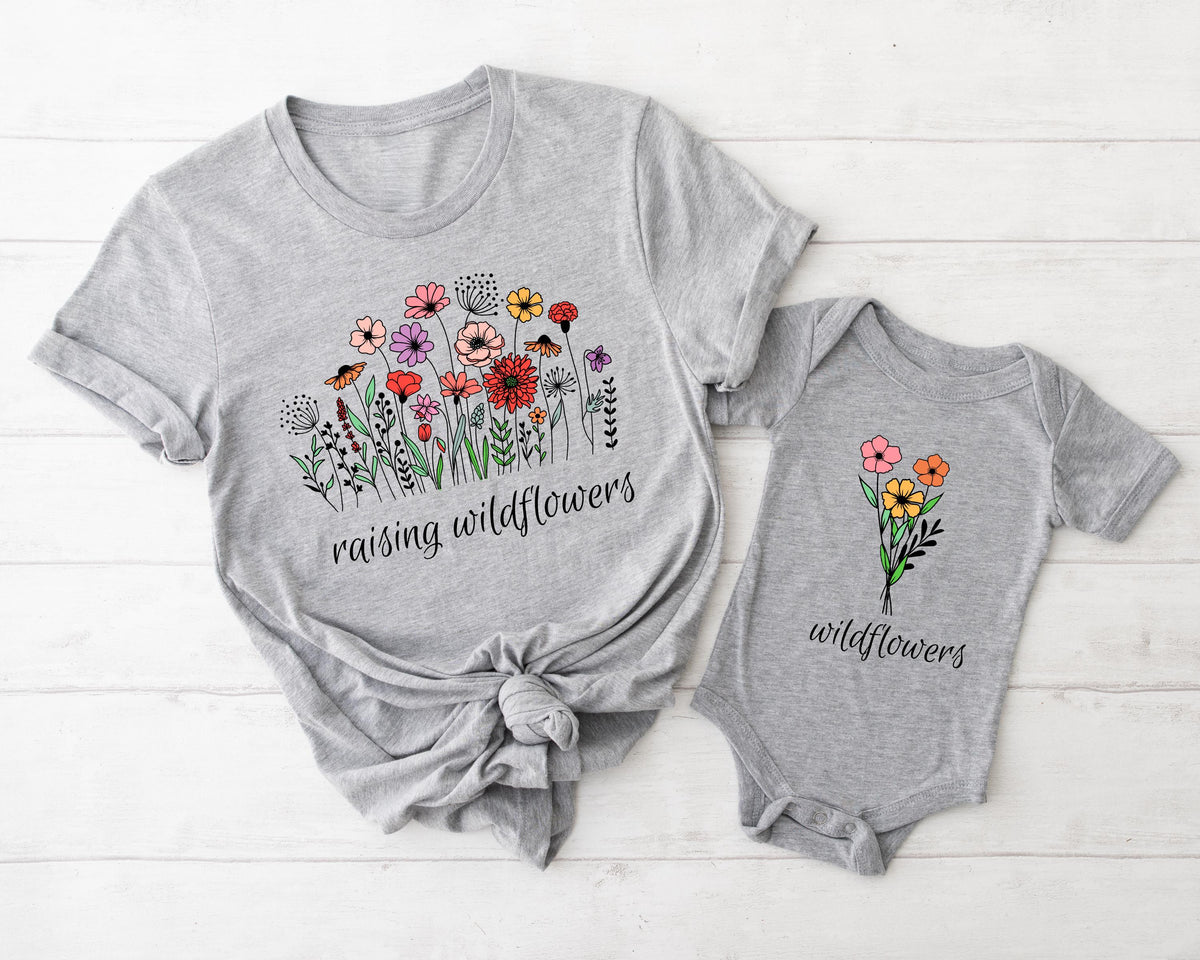 Raising Wildflowers Mama Mini Matching Shirt Mothers Day Tee New Mom Gift Baby Shower Shirt Floral Mama T Shirt Mom Life Tee Graphic Tee – Cozy Vibes · Trending Graphic Apparel