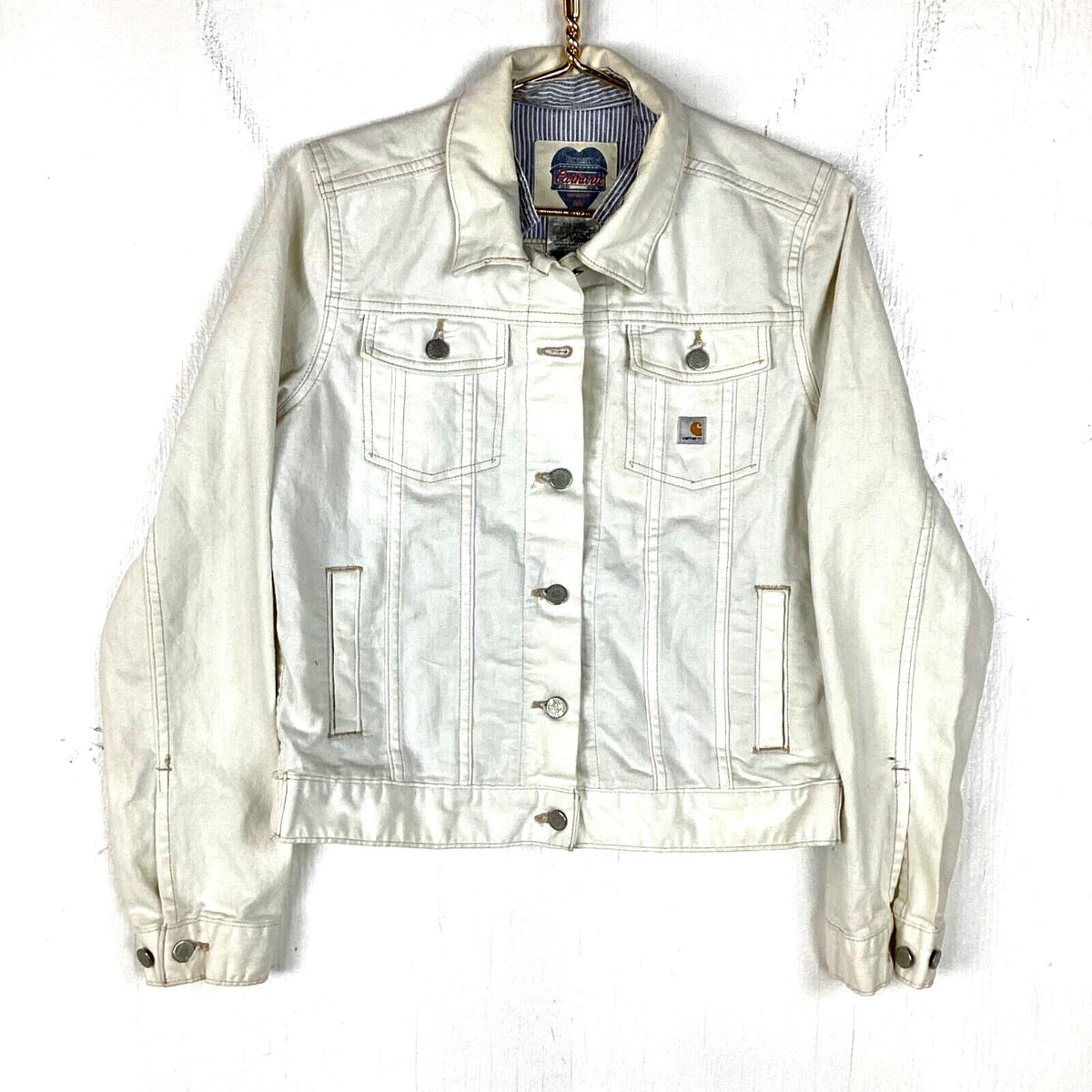 Carhartt Women39s Denim Jean Trucker Jacket Size Large White Made in Usa Graphic Tee – Aesthetic Look · High-Quality Print