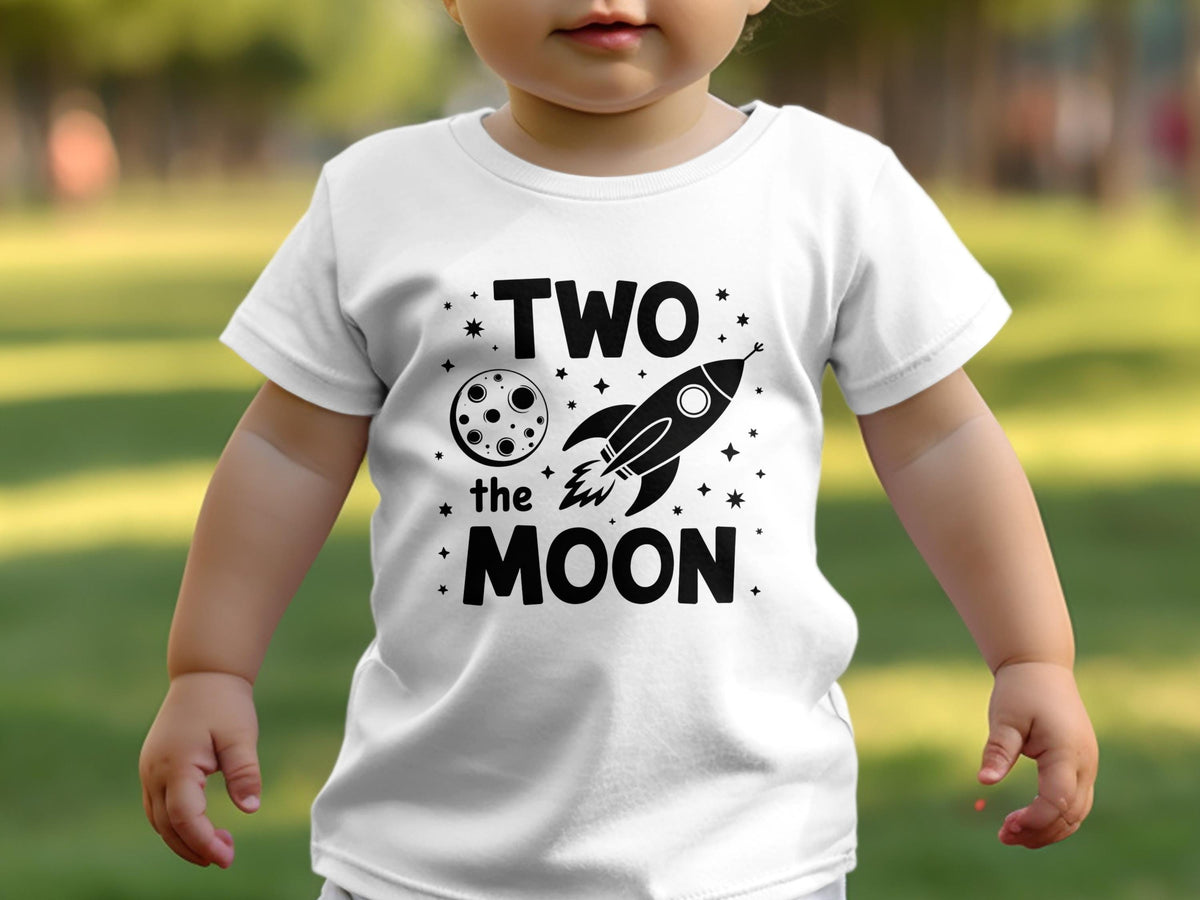 Boys 2nd Birthday T Shirt Two the Moon Rocket White T Shirt Boys Birthday Shirt Age 2 Space Themed Birthday Outfit White Toddler Shirt Graphic Tee – Aesthetic Look · Great Gift For Fans