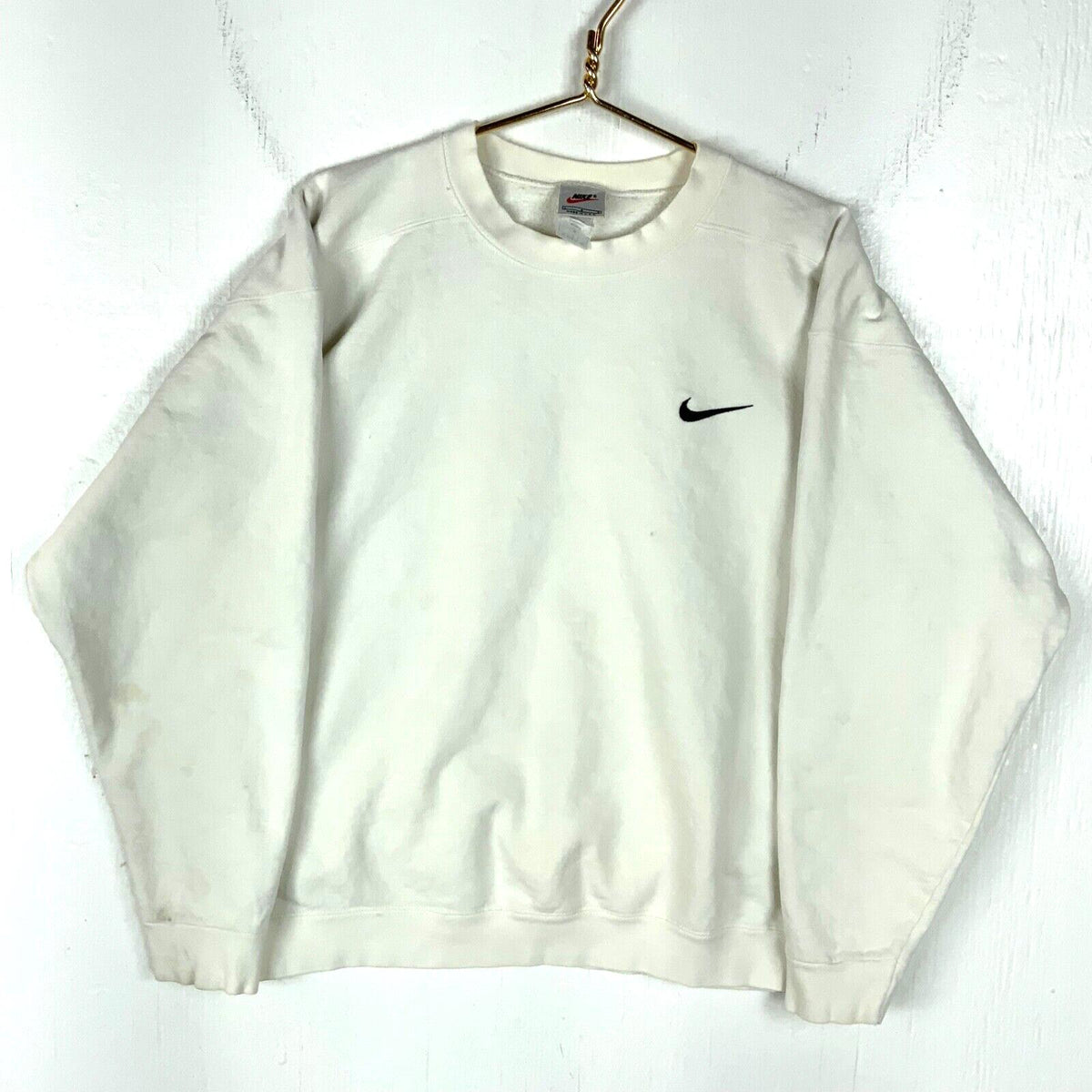 Vintage Nike Sweatshirt Crewneck Large White Made In Usa Distressed Swoosh 90s Sweatshirt – Easygoing Wear · Top Pick For Any Outfit
