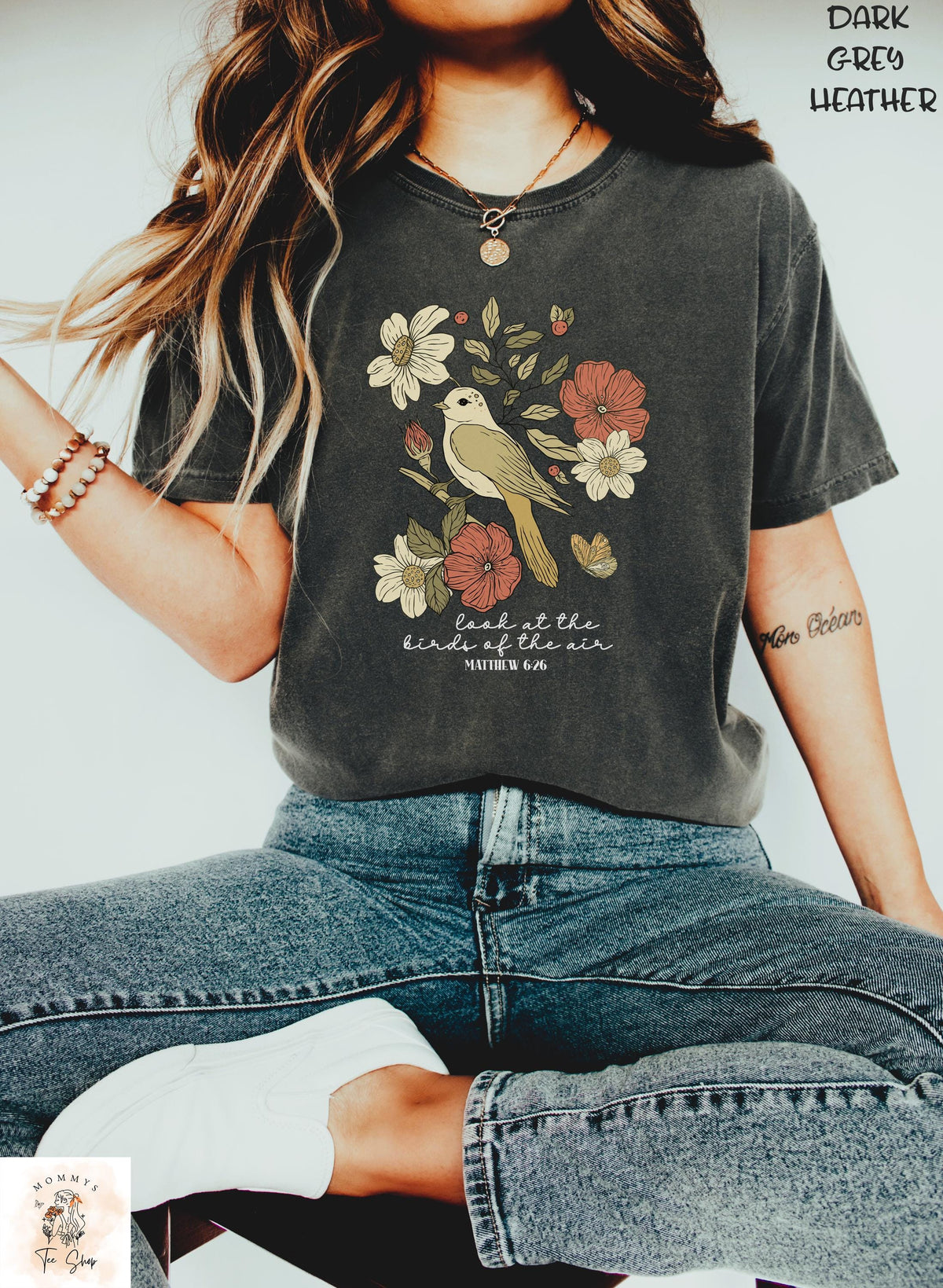 Christian Bird Shirt Matthew 626 T Shirt Bible Verse Tee Faith Based Floral Shirt Religious Nature Shirt Christian Gift Tee Graphic Tee – Everyday Comfort · High-Quality Print