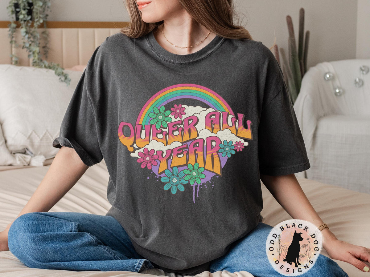 Queer All Year Shirt for Pride Month Funny Pride Tee LGBTQ TShirt for Pride Parade Cute Queer Gift for Pride Month Rainbow Gay Ally Shirt Graphic Tee – Easygoing Wear · Trending Graphic Apparel