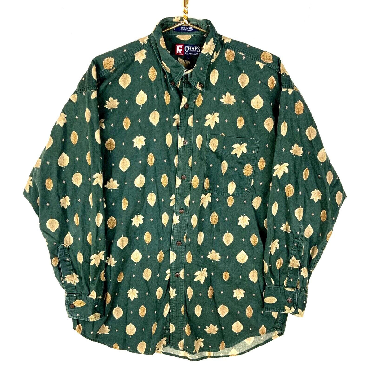 Vintage Chaps Ralph Lauren Shirt Large Green Long Sleeve Button Up Pattern Graphic Tee – Bold Style · Top Pick For Any Outfit