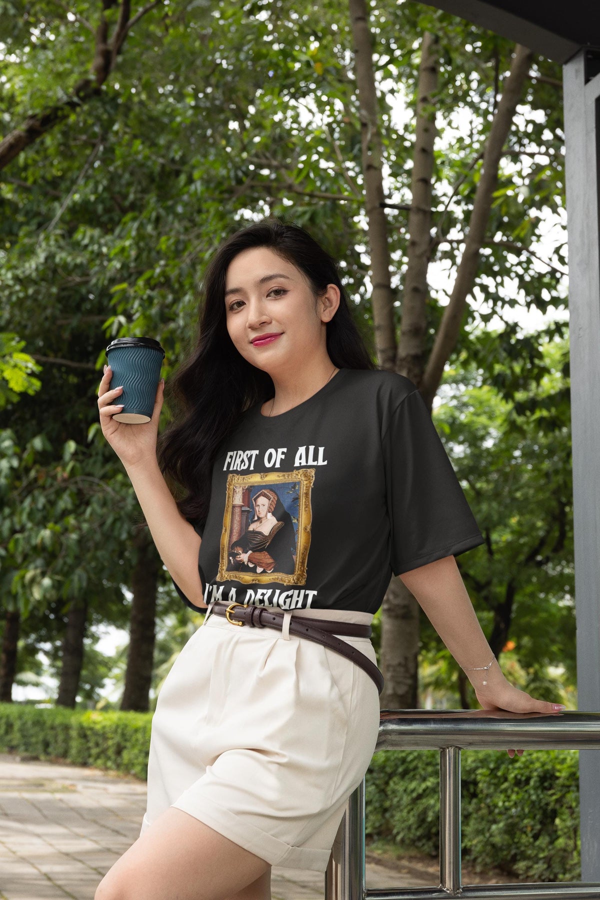 First of All I39m a Delight Art History Tee Shirt Lady Guildford by Hans Holbein the Younger Funny Humanities Major Tee for Art Professor Graphic Tee – Aesthetic Look · Trending Graphic Apparel