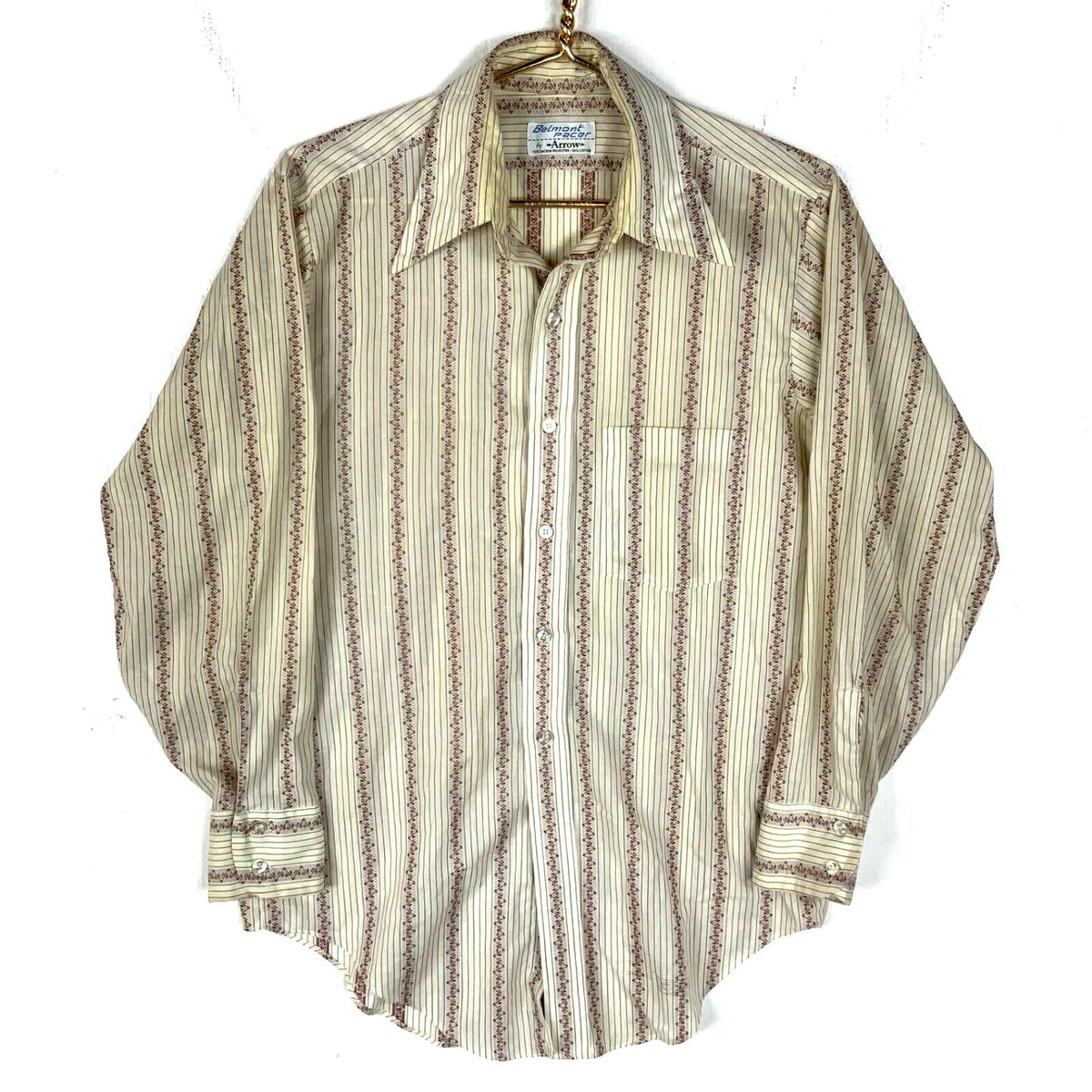Vintage 197039s Shirt Large White Long Sleeve Button Up Striped Belmont Pacer Graphic Tee – Easygoing Wear · High-Quality Print