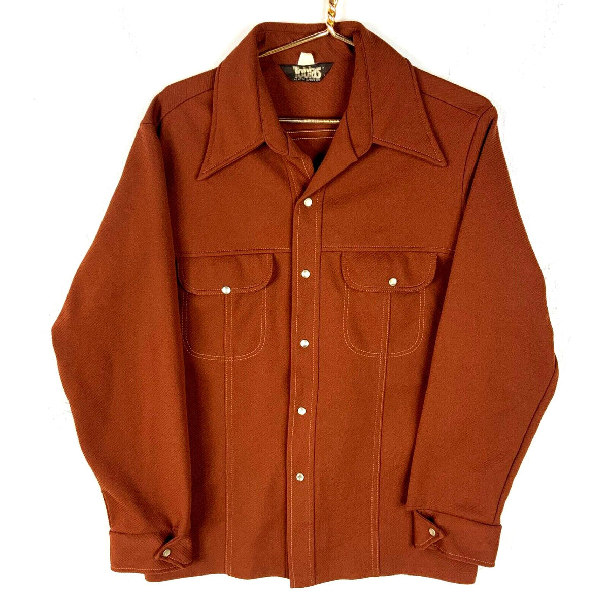 Vintage 1970s Western Shirt Large Brown Long Sleeve Snap Pearl Tobias Graphic Tee – Aesthetic Look · Perfect For Daily Wear