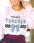 Music Teacher Sweatshirt with Cute Retro Aesthetic Bow Present for New Music Professor or Music Major Teaching Assistant Graduation Gift Sweatshirt – Warm & Stylish · High-Quality Print