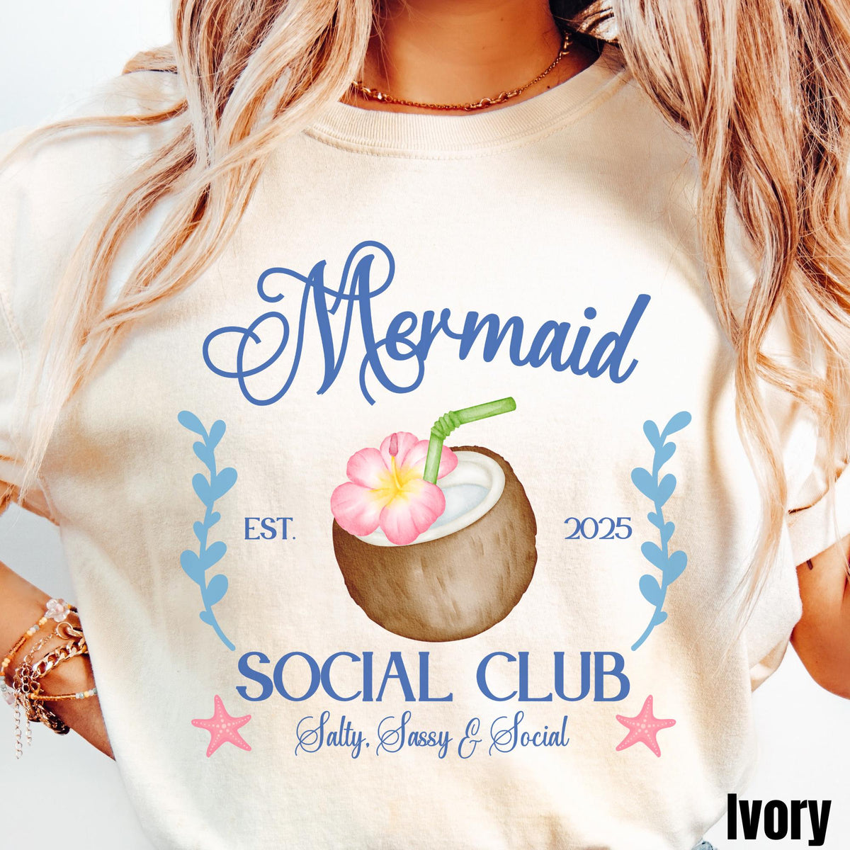 Mermaid Social Club Shirt Summer Beach Lover Shirt Ocean Lover Gift Coconut Cocktail Vacation Shirt Coastal Aesthetic Graphic Tee – Warm & Stylish · Top Pick For Any Outfit