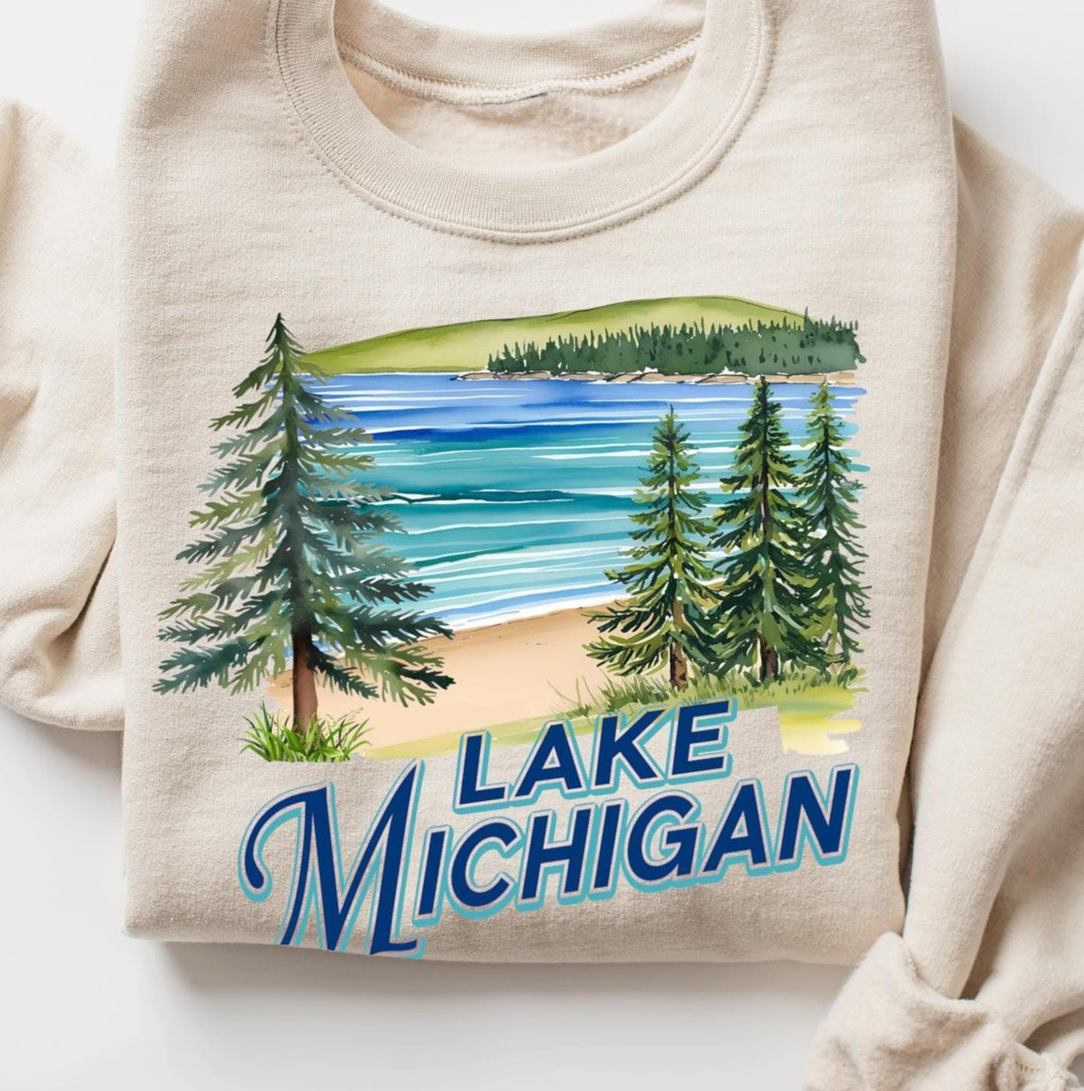 Lake Michigan Sweatshirt Crewneck Gift Retro Watercolor Pullover Sweatshirt – Aesthetic Look · Perfect For Daily Wear