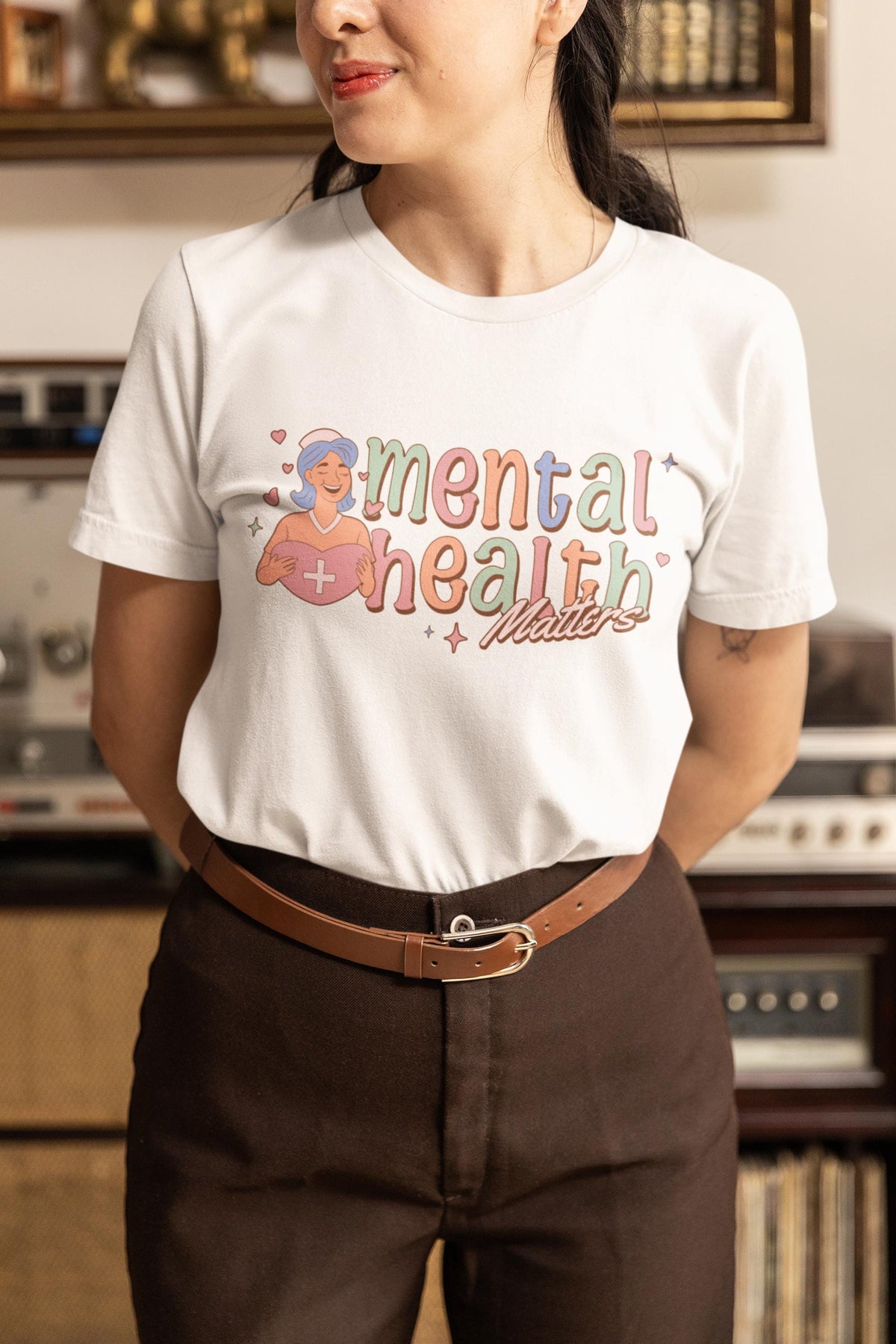 Mental Health Month Shirt Positive Mindset Tee Mental Wellness Design Retro Pastel Style Free Shipping USA Graphic Tee – Aesthetic Look · Top Pick For Any Outfit