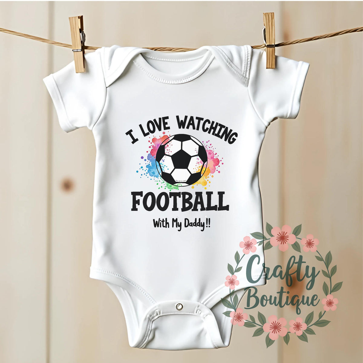 I Love Football With Daddy Funny Newborn Baby Gift Baby Grow Vest Our First Fathers Day Love Dad Tee New Baby Footy Sleepsuit 1200 Graphic Tee – Feel-Good Design · Trending Graphic Apparel