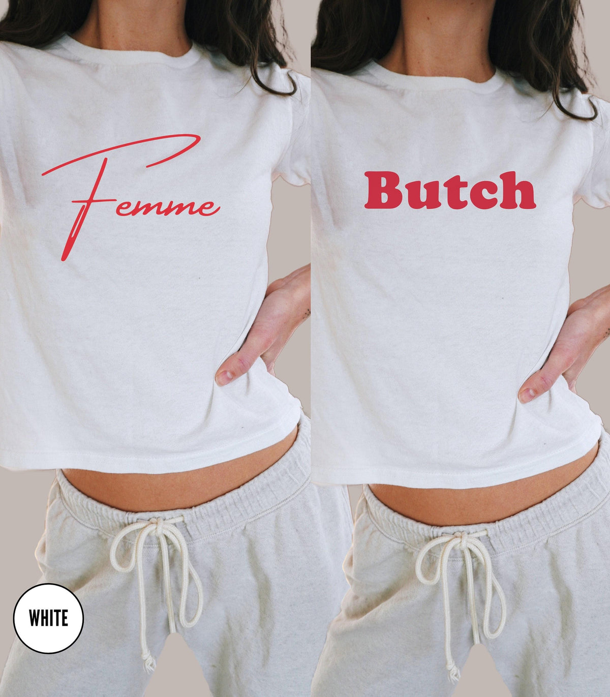 Lesbian Matching Couples Baby Tee Funny Femme WLW Butch Lesbian Crop Top Queer Baby Tee Lesbian Couples Gift Lgtb Lesbian Bachelorette Graphic Tee – Premium Graphic · Top Pick For Any Outfit