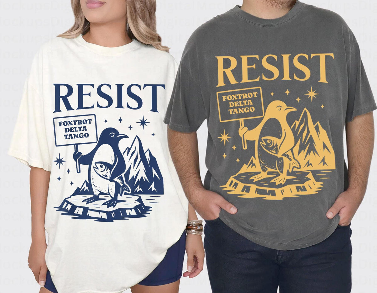 Funny Flippers Up Resist Penguins Protest Against Tariffs T Shirt Penguins Against Tariffs Tee RESIST TShirt democrat shirt Graphic Tee – Easygoing Wear · Perfect For Daily Wear
