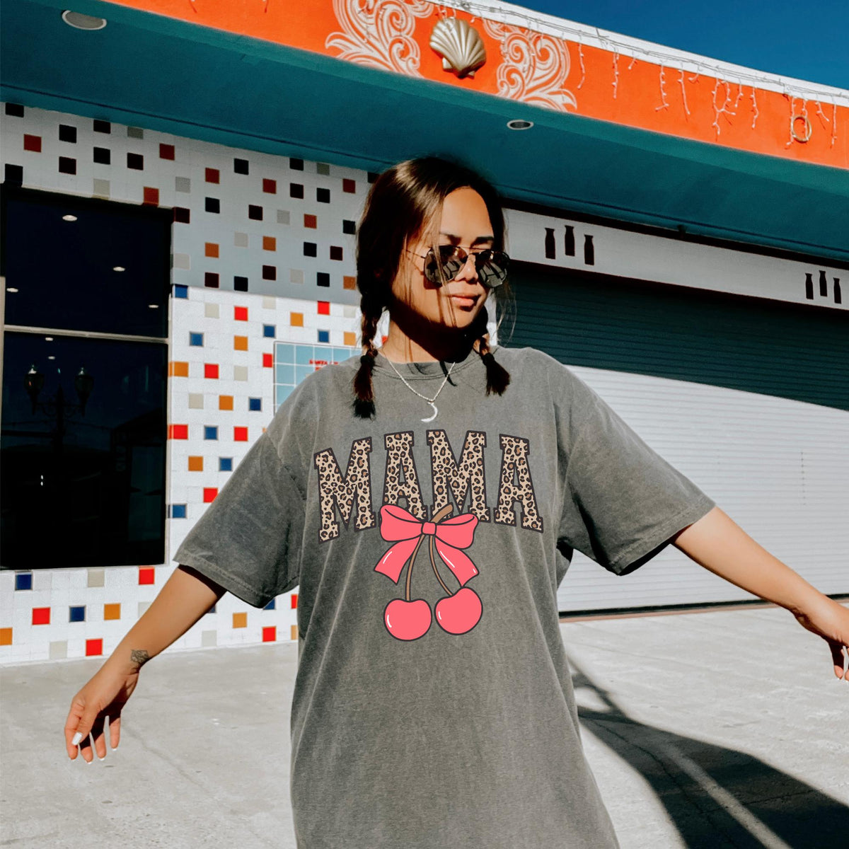 Leopard Bow Cherries Mama Shirt Coquette TShirt Momma Shirt Bow Shirt Cherries Bow Mom Shirt New Mom Gift Graphic Tee – Soft Feel · Perfect For Daily Wear