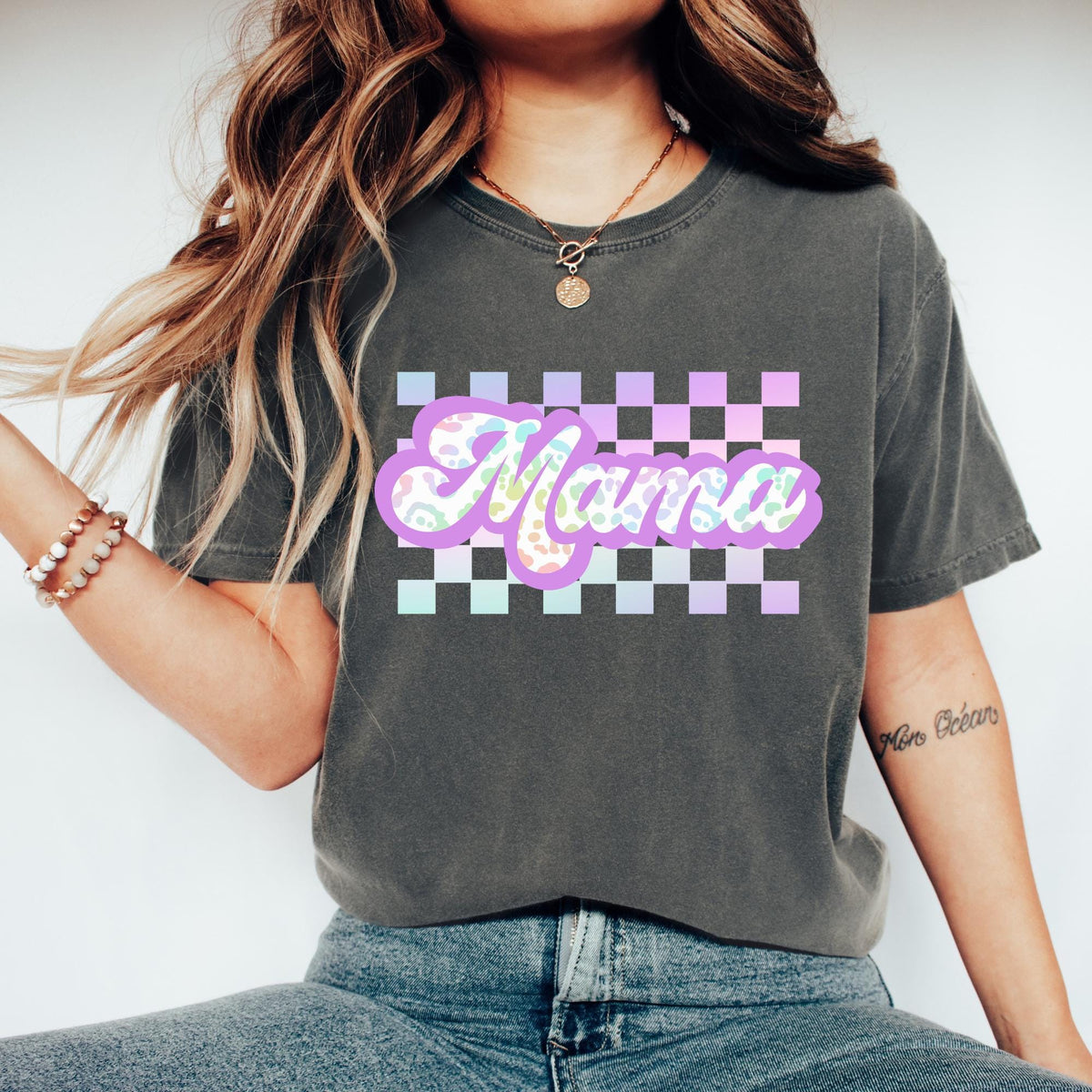 Purple Checkered Mama Shirt Mom Shirt New Mom Shirt New Mom Gift Mothers Day Gift Gift for Mom Graphic Tee – Easygoing Wear · Perfect For Daily Wear
