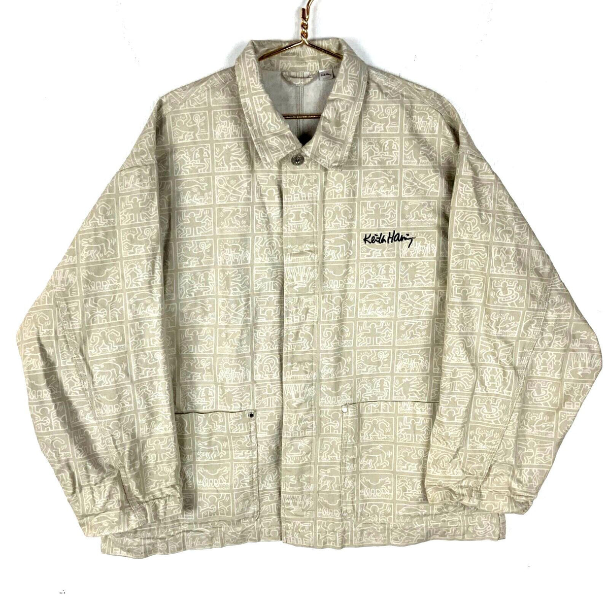 Keith Haring HM Denim Jean Chore Jacket 2XL Beige Oversized All Over Print Graphic Tee – Soft Feel · Perfect For Daily Wear