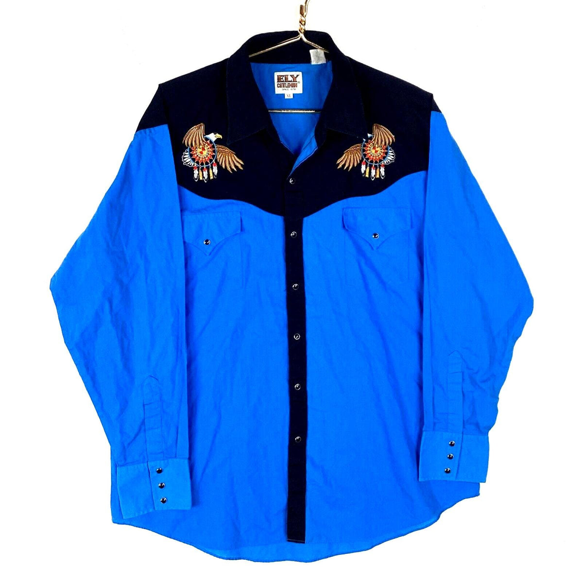 Vintage Western Shirt Size XL Blue Snap Button Up Long Sleeve Ely Cattleman 90s Graphic Tee – Premium Graphic · Great Gift For Fans