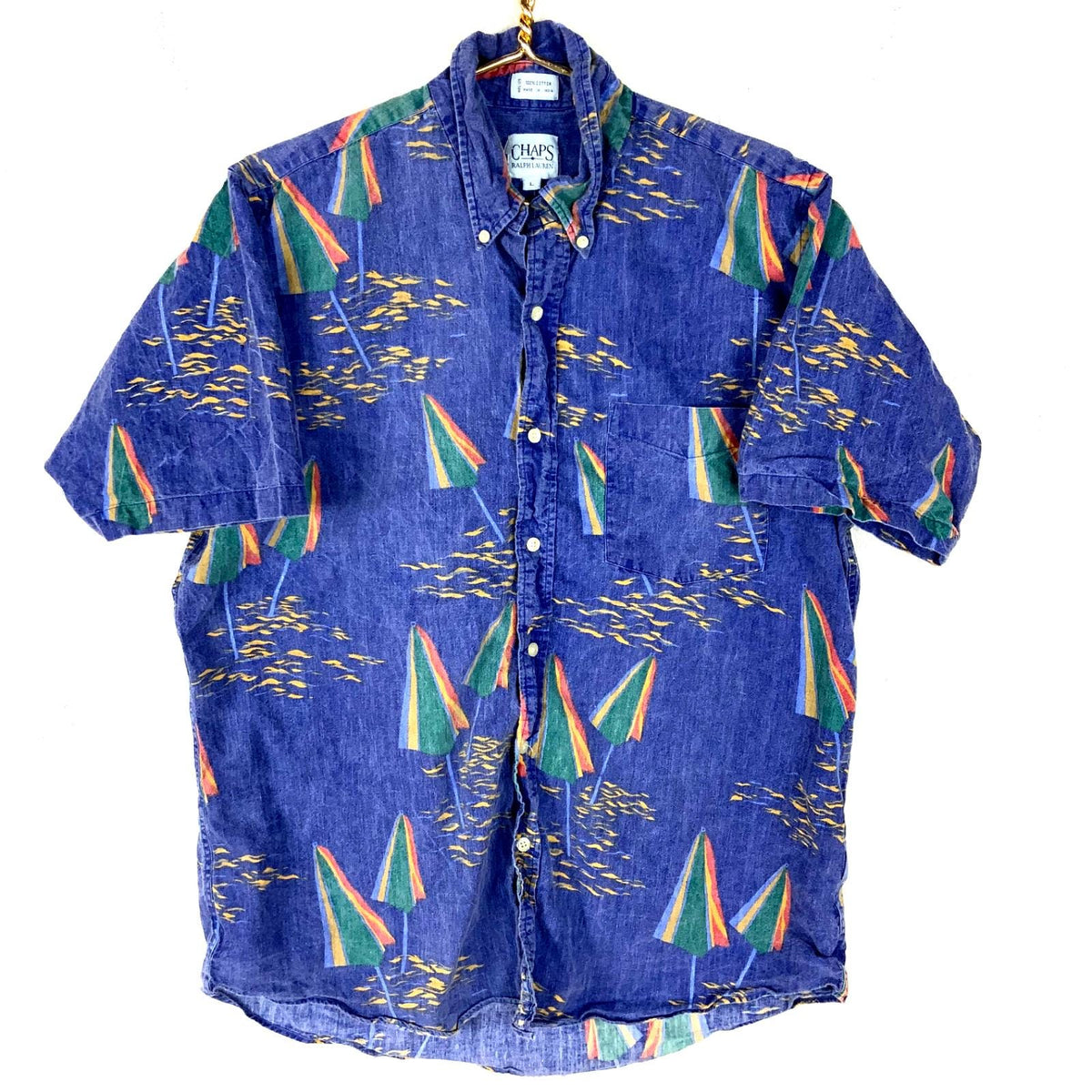 Vintage Chaps Ralph Lauren Shirt Large Blue Short Sleeve Button Up Umbrealls Graphic Tee – Warm & Stylish · Perfect For Daily Wear