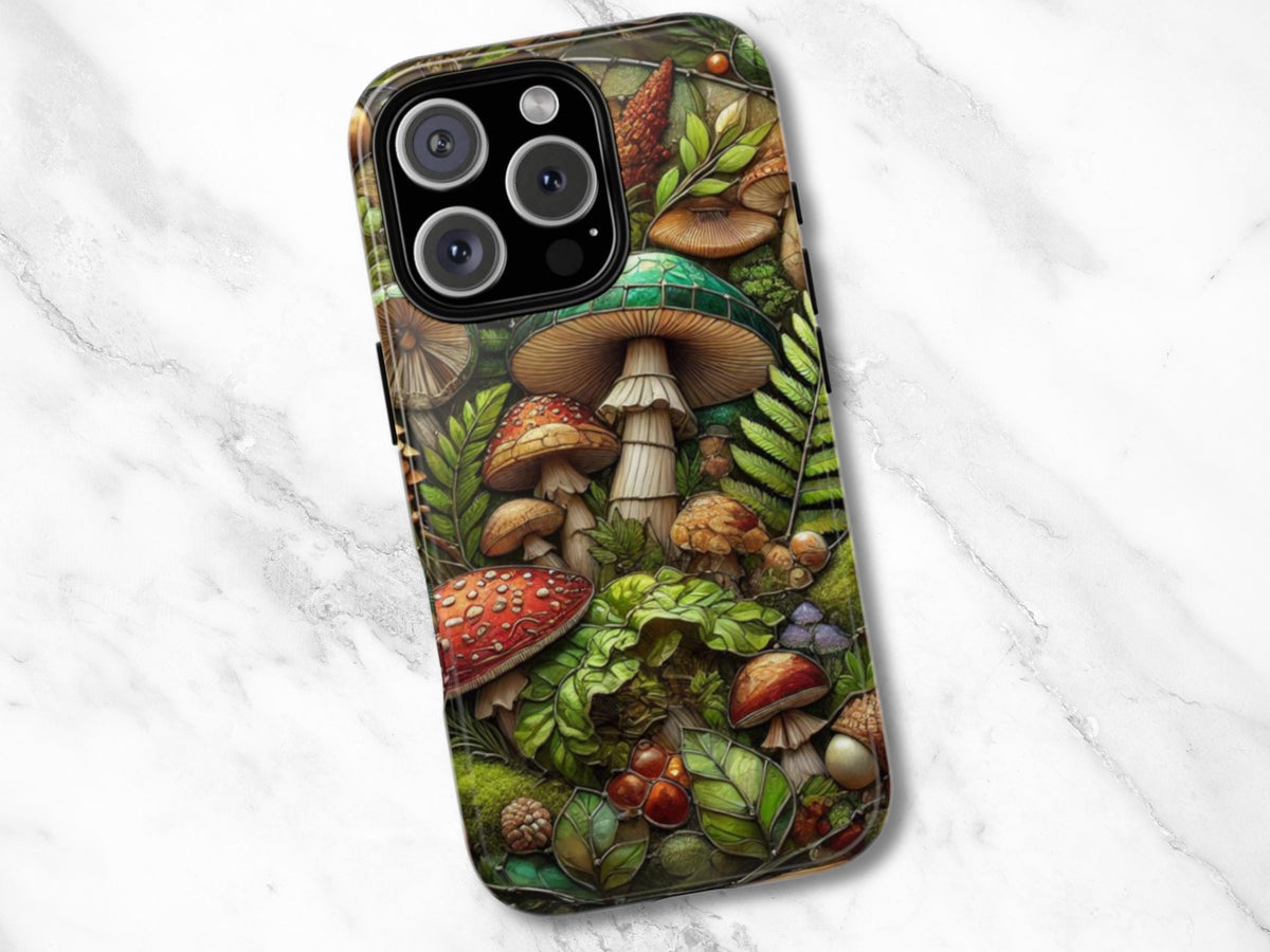 Faux Stained Glass Goblincore Mushroom iPhone Case Forestcore Aesthetic Unique Gift for Her Nature Phone Cover Illusion Design for iOS Graphic Tee – Bold Style · Great Gift For Fans