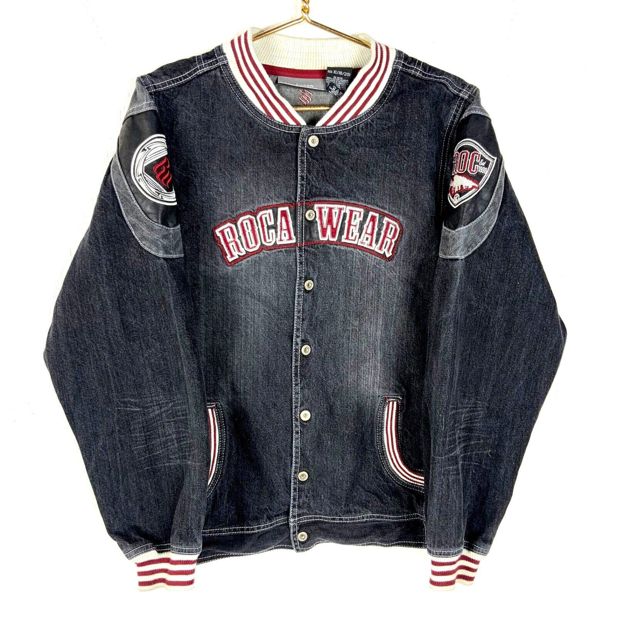 Y2K Rocawear Denim Jean Jacket Women39s XL Black Snap Button Embroidered Graphic Tee – Premium Graphic · High-Quality Print