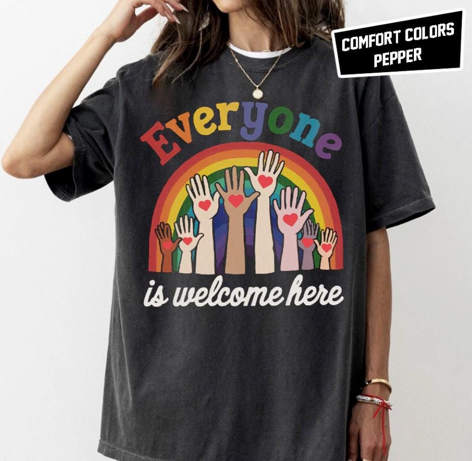 Everyone Is Welcome Here Rainbow Pride Shit Idaho Teacher T Shirt Inclusion And Equality Vintage Tee LGBT Support Shirt Graphic Tee – Everyday Comfort · Trending Graphic Apparel
