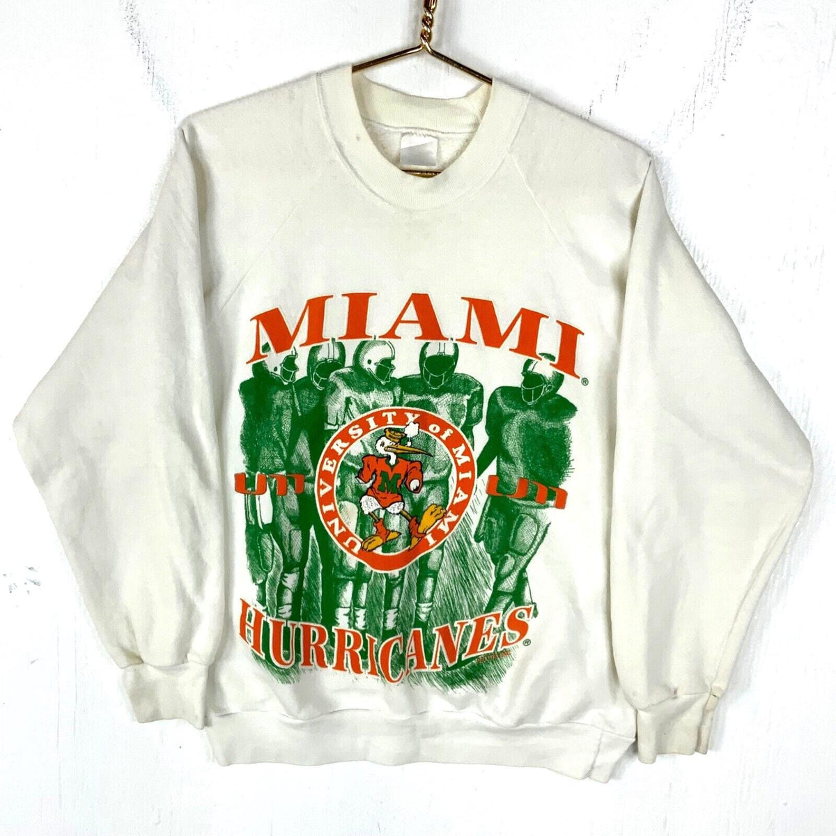 Vintage Miami Hurricanes Sweatshirt Small White Ncaa Football 80s Sweatshirt – Bold Style · Trending Graphic Apparel
