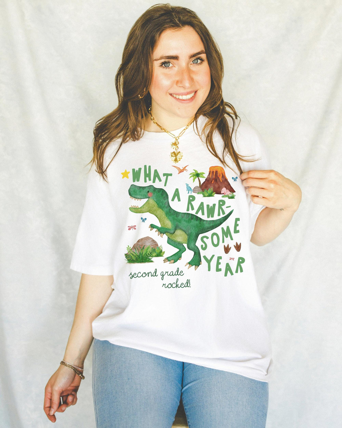 Last Day of School Second Grade Teacher Tee Shirt with Dinosaur What a RawrSome Year Funny Saying Class Dismissed Tee Second Grade Crew Graphic Tee – Fan Favorite · High-Quality Print