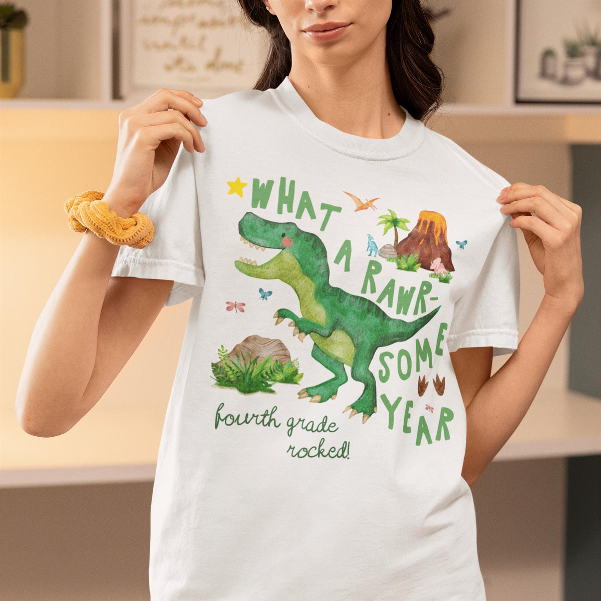 Last Day of School Fourth Grade Teacher Tee Shirt with Dinosaur What a RawrSome Year Funny Saying Class Dismissed Tee Fourth Grade Crew Graphic Tee – Cozy Vibes · Great Gift For Fans