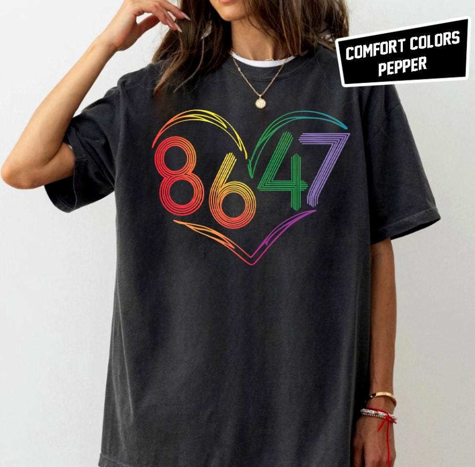 8647 Hand Drawing Rainbow Retro Shit Democrat 8647 T Shirt Liberal Shirt Pro Immigration Shirt Inclusion And Equality Tee Graphic Tee – Aesthetic Look · Perfect For Daily Wear