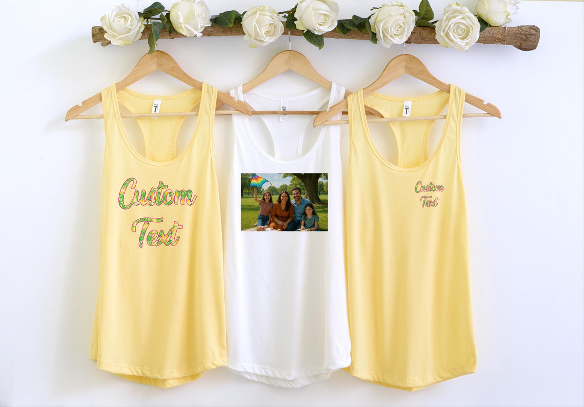 Custom Flowy Racerback Tank Top Personalized Womens Tank Add Your Text or Logo Custom Workout or Bachelorette Party Shirt Tank Top – Everyday Comfort · Perfect For Daily Wear