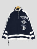 Vintage Earth Team Sports Sweater Retro High Collar Zipper Pullover Unisex Navy Blue and White Casual Cozy Style with Embroidered Logos XL Graphic Tee – Premium Graphic · High-Quality Print