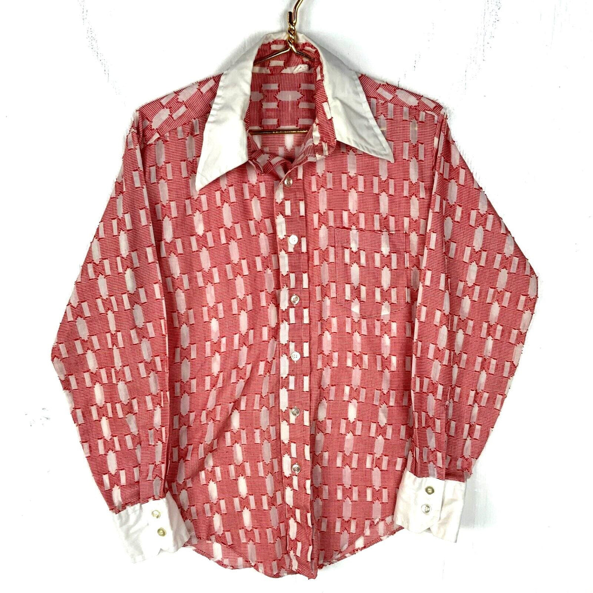 Vintage 197039s Shirt XL Red Long Sleeve Button Up Pattern Graphic Tee – Soft Feel · Top Pick For Any Outfit