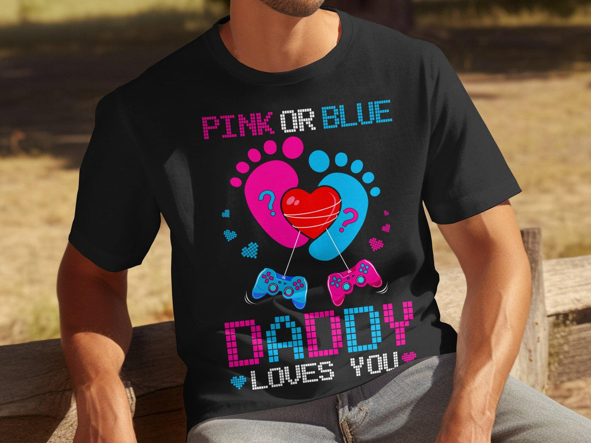 Fathers Day Gift for Dad Mens T Shirt for Fathers Day Dad T Shirt Pink and Blue Daddy Gaming Dad Heart Footprints Graphic Tee – Premium Graphic · Top Pick For Any Outfit